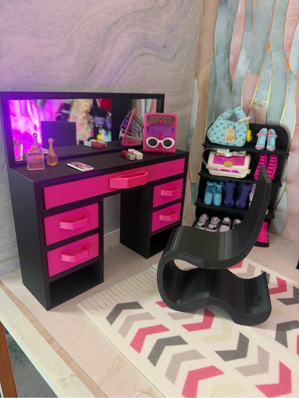 Barbie Vanity Makeup Table with Mirror and Chair | 11.5 Inch Doll Furniture